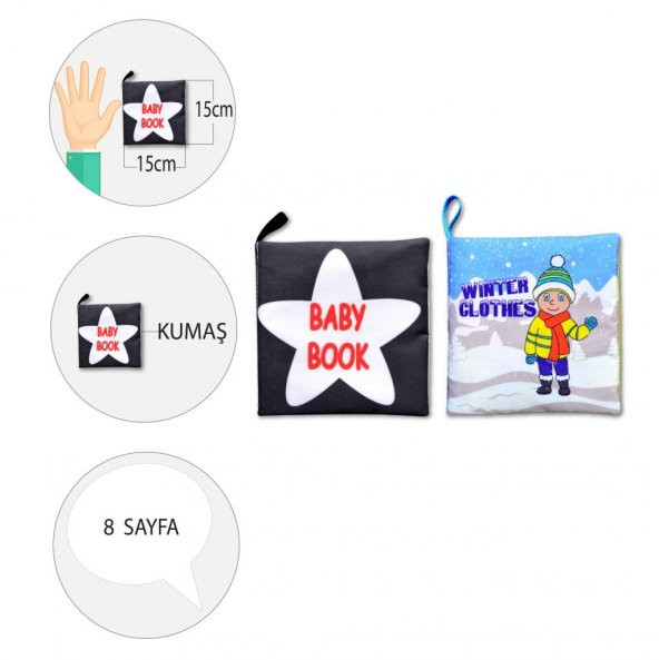2 Kitapİngilizce Siyah-Beyaz Bebek ve Kışlık Giysiler Kumaş Sessiz Kitap E136 E124 - Bez Kitap - 4