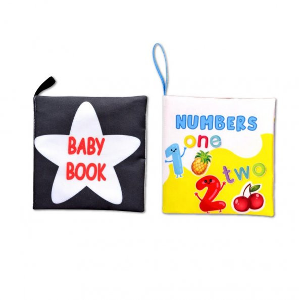 2 Kitapİngilizce Siyah Beyaz Bebek ve Rakamlar Kumaş Sessiz Kitap E128 E136 - Bez Kitap