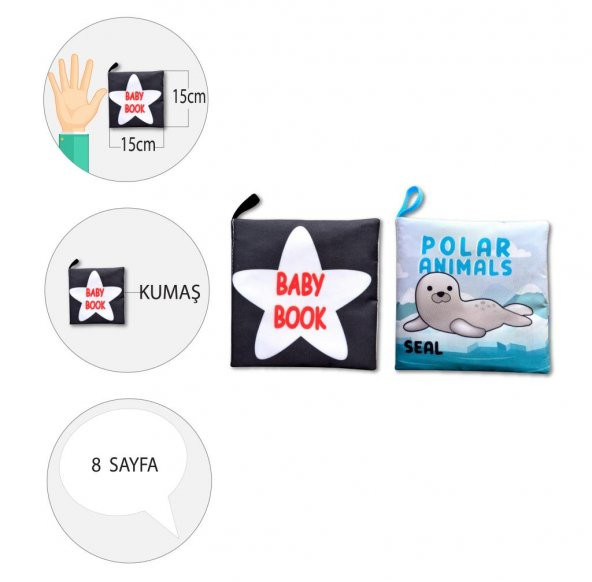 2 Kitapİngilizce Siyah-Beyaz Bebek ve Kutup Hayvanları Kumaş Sessiz Kitap E136 E125 - Bez Kitap - Resim 4