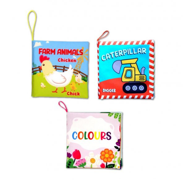 3 Kitapİngilizce Çiftlik Hayvanları , Renkler ve İş Makinaları Kumaş Sessiz Kitap E119 E118 E129 - Bez Kitap ürün görseli 1