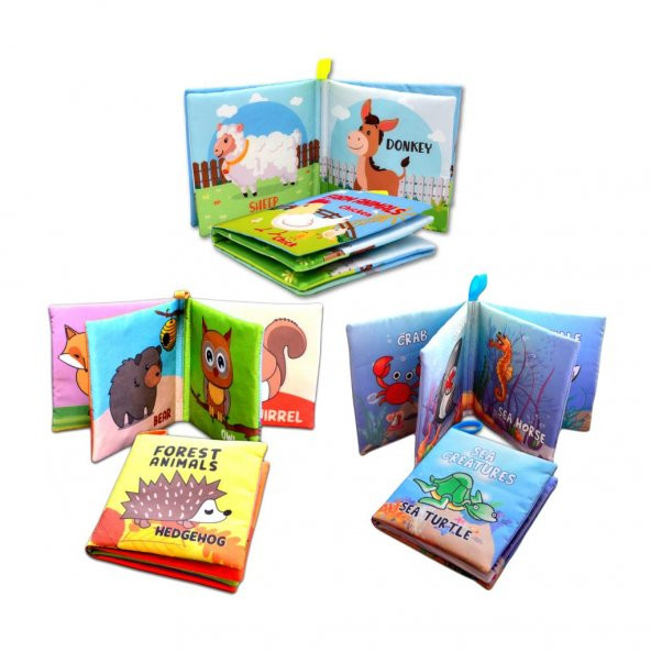 3 Kitapİngilizce Deniz Canlıları , Çiftlik ve Orman Hayvanları Kumaş Sessiz Kitap E119 E127 E128 - Bez Kitap - Resim 3
