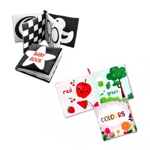 2 Kitapİngilizce Renkler ve Siyah Beyaz Bebek Kumaş Sessiz Kitap E129 E136 - Bez Kitap - Resim 3
