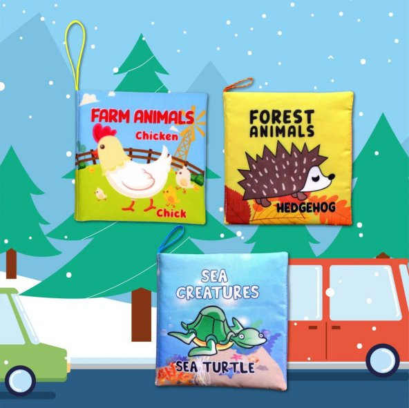 3 Kitapİngilizce Deniz Canlıları , Çiftlik ve Orman Hayvanları Kumaş Sessiz Kitap E119 E127 E128 - Bez Kitap - Resim 5