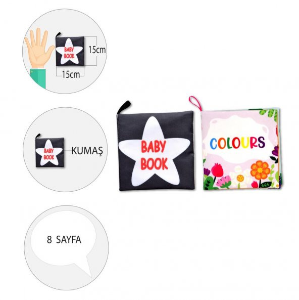 2 Kitapİngilizce Renkler ve Siyah Beyaz Bebek Kumaş Sessiz Kitap E129 E136 - Bez Kitap - Resim 4