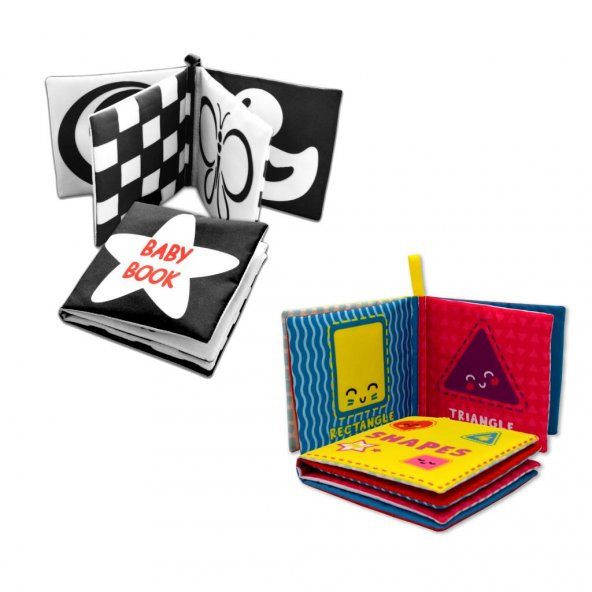 2 Kitapİngilizce Siyah-Beyaz Bebek ve Şekiller Kumaş Sessiz Kitap E136 E131 - Bez Kitap - 3