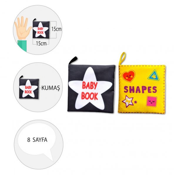 2 Kitapİngilizce Siyah-Beyaz Bebek ve Şekiller Kumaş Sessiz Kitap E136 E131 - Bez Kitap - 4