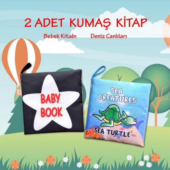 2 Kitapİngilizce Siyah-Beyaz Bebek ve Deniz Canlıları Kumaş Sessiz Kitap E136 E122 - Bez Kitap - 2