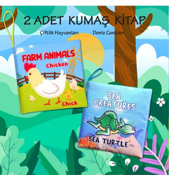 2 Kitapİngilizce Çiftlik Hayvanları ve Deniz Canlıları Kumaş Sessiz Kitap E122 E119 - Bez Kitap - 2