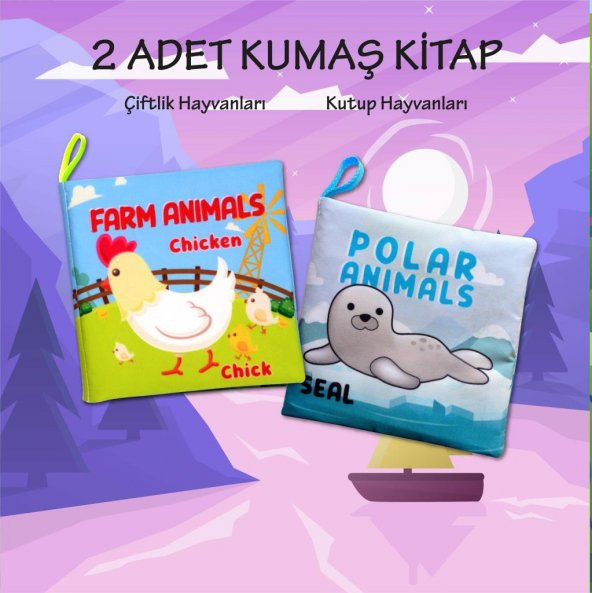 2 Kitapİngilizce Çiftlik Hayvanları ve Kutup Hayvanları Kumaş Sessiz Kitap E125 E119 - Bez Kitap - 2