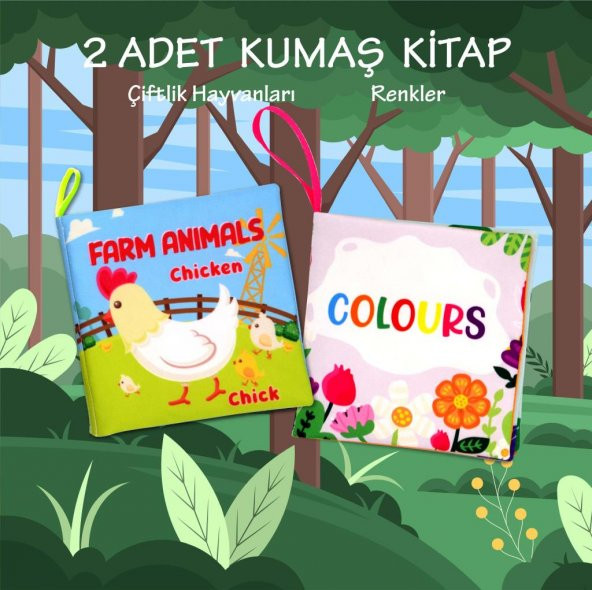 2 Kitapİngilizce Çiftlik Hayvanları ve Renkler Kumaş Sessiz Kitap E129 E119 - Bez Kitap - Resim 2