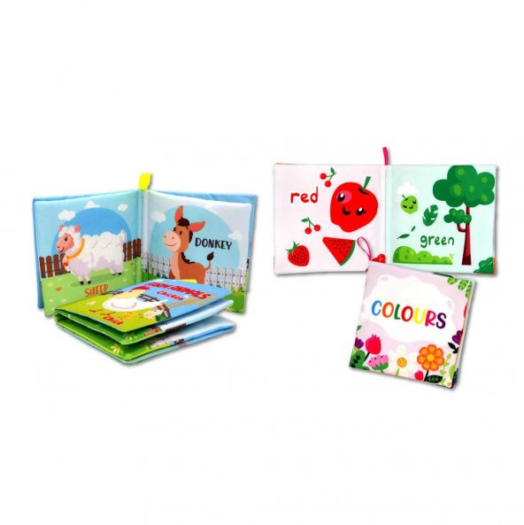 2 Kitapİngilizce Çiftlik Hayvanları ve Renkler Kumaş Sessiz Kitap E129 E119 - Bez Kitap - Resim 3