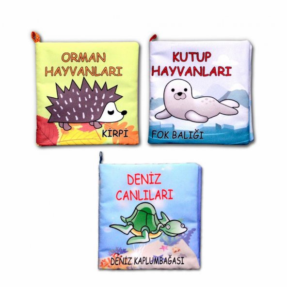 3 Kitap Orman, Deniz ve Kutup Hayvanları Kumaş Sessiz Kitap