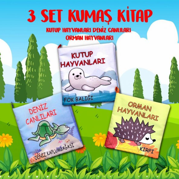 3 Kitap Orman, Deniz ve Kutup Hayvanları Kumaş Sessiz Kitap - 2