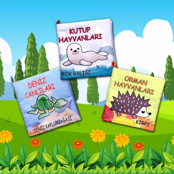 3 Kitap Orman, Deniz ve Kutup Hayvanları Kumaş Sessiz Kitap - 5
