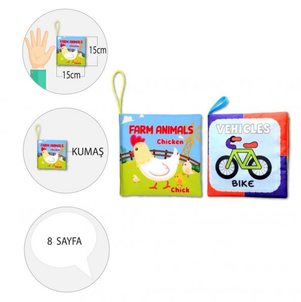 2 Kitapİngilizce Çiftlik Hayvanları ve Taşıtlar Kumaş Sessiz Kitap E119 E132 - Bez Kitap - Resim 4