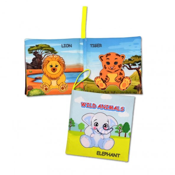 İngilizce Vahşi Hayvanlar Sessiz Kumaş Kitap E389 - Bez Kitap , - Resim 3