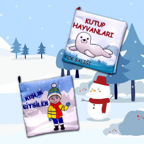 2 Kitap  Kutup Hayvanları ve Kışlık Giysiler Kumaş Sessiz Kitap T056 T052 - Bez Kitap - 5