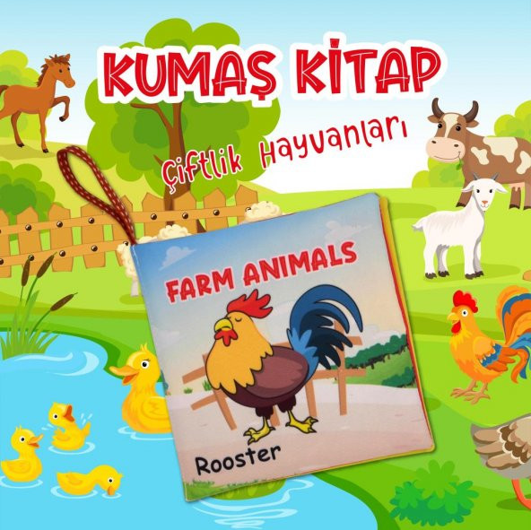 İngilizce Çiftlik Hayvanları Kumaş Sessiz Kitap E387 - Bez Kitap - Resim 2