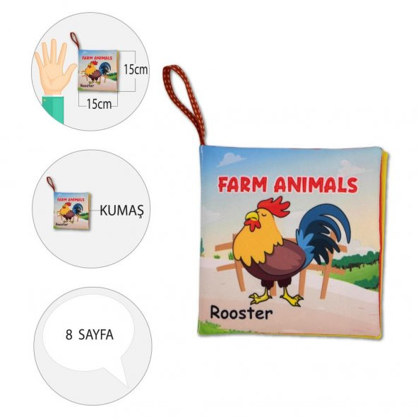 İngilizce Çiftlik Hayvanları Kumaş Sessiz Kitap E387 - Bez Kitap - Resim 4