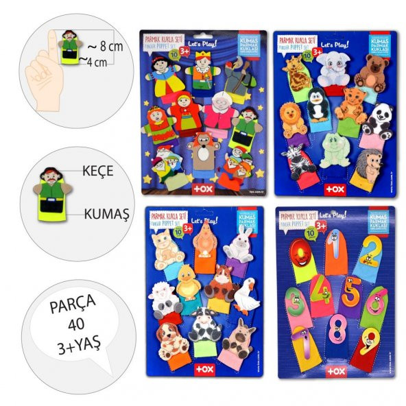 4 Set - 40 Parça  Masal Kahramanları, Rakamlar, Evcil ve Vahşi Hayvanlar Parmak Kukla T225 T772 T782 T64 - Resim 4