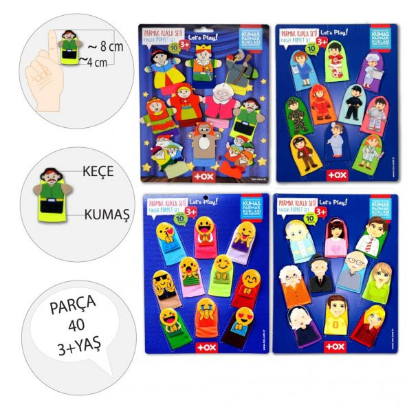 4 Set - 40 Parça  Masal Kahramanları, Aile Bireyleri , Meslekler ve Emojiler Parmak Kukla T225 T106 T752 T762 - 3