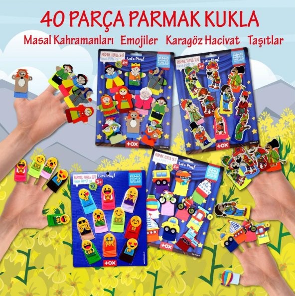 4 Set - 40 Parça  Masal Kahramanları , Emojiler, Karagöz  Hacivat ve Taşıtlar Parmak Kukla T106 T181 T224 T225 - Resim 2