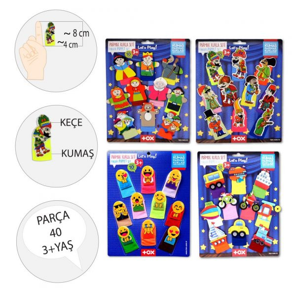 4 Set - 40 Parça  Masal Kahramanları , Emojiler, Karagöz  Hacivat ve Taşıtlar Parmak Kukla T106 T181 T224 T225 - Resim 3