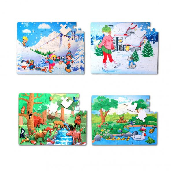 4 Set - 96 Parça  Orman ve Kış 5+ Keçe Yapboz - 5 Yaş Puzzle T014 T015