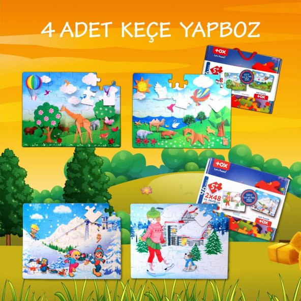 4 Set - 96 Parça  Kış ve Origami 5+ Keçe Yapboz - 5 Yaş Puzzle T018 T014 - 2