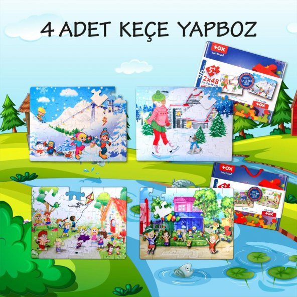 4 Set - 96 Parça  Kış ve Oyun Parkı 5+ Keçe Yapboz - 5 Yaş Puzzle T040 T014 - 2