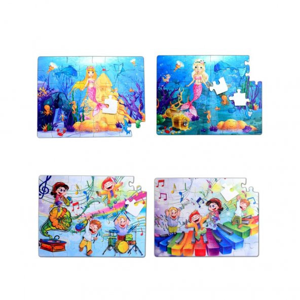 4 Set - 96 Parça  Müzik ve Deniz Kızı 5+ Keçe Yapboz - 5 Yaş Puzzle T041 T016