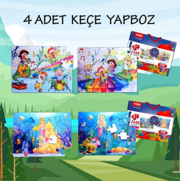 4 Set - 96 Parça  Müzik ve Deniz Kızı 5+ Keçe Yapboz - 5 Yaş Puzzle T041 T016 - 2