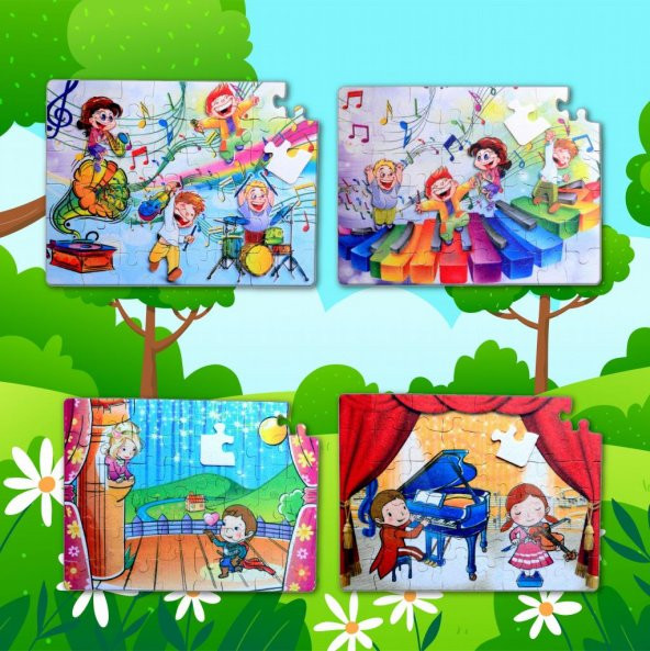 4 Set - 96 Parça  Müzik ve Sahne 5+ Keçe Yapboz - 5 Yaş Puzzle T018 T019 - 5
