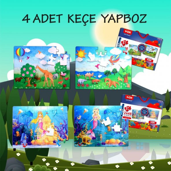 4 Set - 96 Parça  Origami ve Deniz Kızı 5+ Keçe Yapboz - 5 Yaş Puzzle T041 T018 - 2
