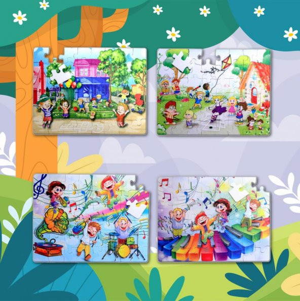 4 Set - 96 Parça  Oyun Parkı ve Müzik 5+ Keçe Yapboz - 5 Yaş Puzzle T016 T040 - 5