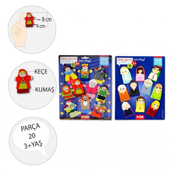 2 Set - 20 Parça  Masal Kahramanları ve Aile Bireyleri Parmak Kukla T751 T225 - Resim 3