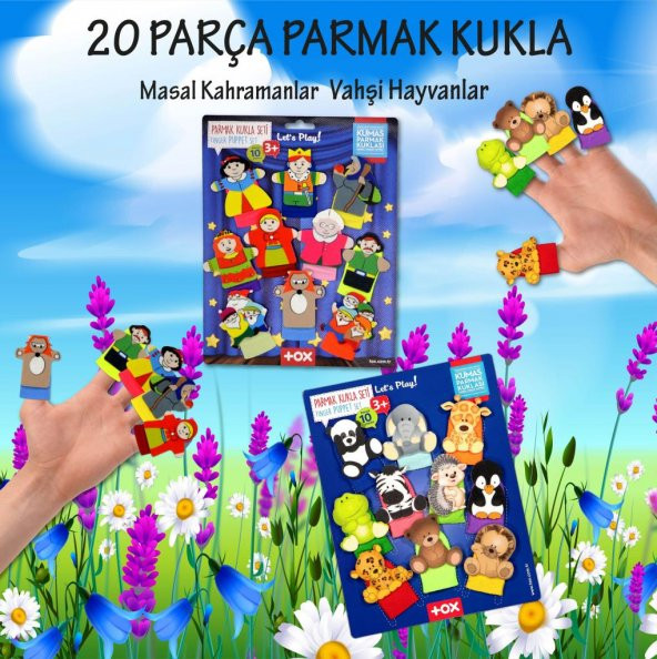 2 Set - 20 Parça  Masal Kahramanları ve Vahşi Hayvanlar Parmak Kukla T781 T225 - 2