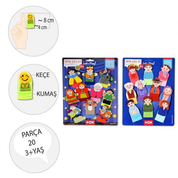 2 Set - 20 Parça  Masal Kahramanları ve Aile Bireyleri Parmak Kukla T752 T225 - 3