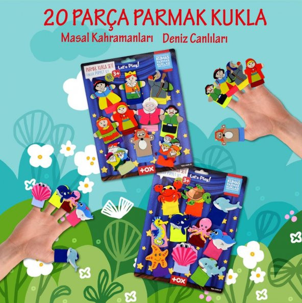 2 Set - 20 Parça  Masal Kahramanları ve Deniz Canlıları Parmak Kukla T221 T225 - Resim 2