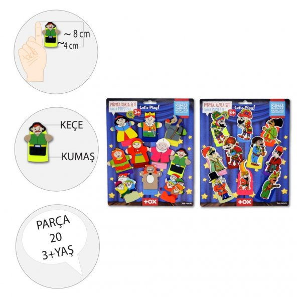 2 Set - 20 Parça  Hacivat , Karagöz ve Masal Kahramanları Parmak Kukla T224 T225 - 3