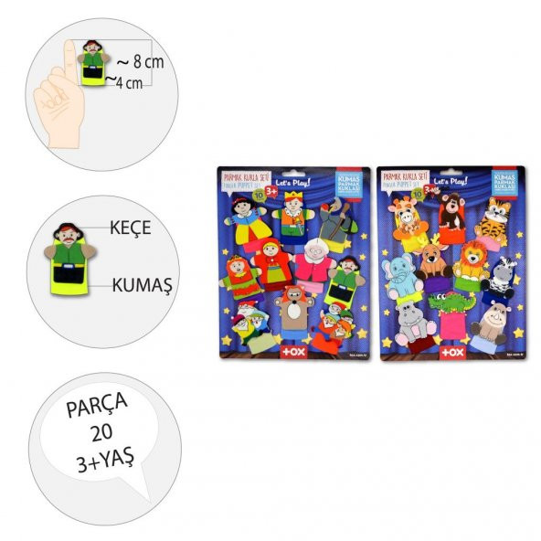 2 Set - 20 Parça  Masal Kahramanları ve Safari Hayvanları Parmak Kukla T223 T225 - Resim 3