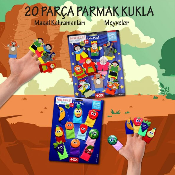 2 Set - 20 Parça  Masal Kahramanları ve Meyveler Parmak Kukla T105 T225 - Resim 2