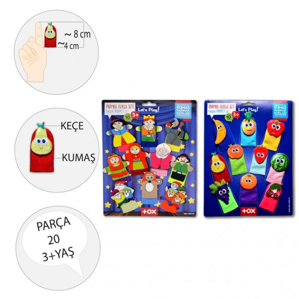 2 Set - 20 Parça  Masal Kahramanları ve Meyveler Parmak Kukla T105 T225 - Resim 3