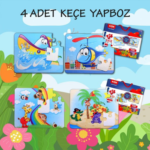 4 Set - 48 Parça  Tekne , Helikopter ve Gökkuşağı 3+ Keçe Yapboz - 3 Yaş Puzzle T005 T042 - Resim 2