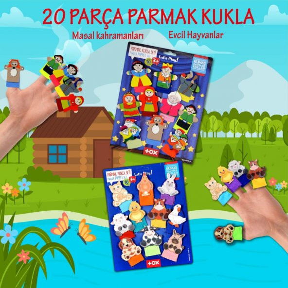 2 Set - 20 Parça  Masal Kahramanları ve Evcil Hayvanlar Parmak Kukla T772 T225 - 2