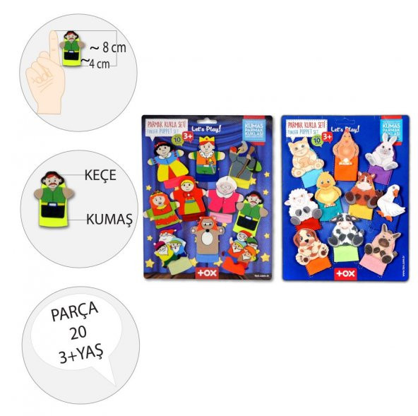 2 Set - 20 Parça  Masal Kahramanları ve Evcil Hayvanlar Parmak Kukla T772 T225 - 3