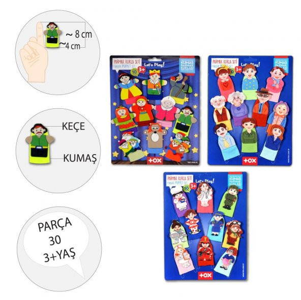 3 Set - 30 Parça  Masal Kahramanları, Aile Bireyleri ve Meslekler Parmak Kukla T225 T752 T762 - 3