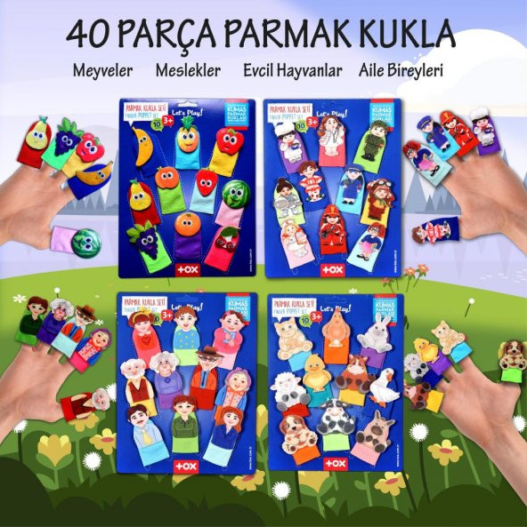 4 Set - 40 Parça  Meyveler , Aile Bireyleri, Meslekler ve Evcil Hayvanlar Parmak Kukla T762 T772 T752 T105 - 2