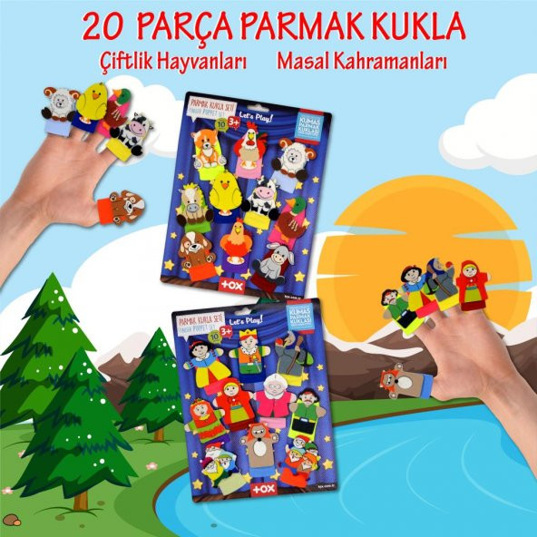2 Set - 20 Parça  Masal Kahramanları ve Çiftlik Hayvanlar Parmak Kukla T225 T220 - Resim 2
