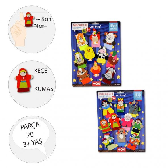 2 Set - 20 Parça  Masal Kahramanları ve Çiftlik Hayvanlar Parmak Kukla T225 T220 - Resim 4
